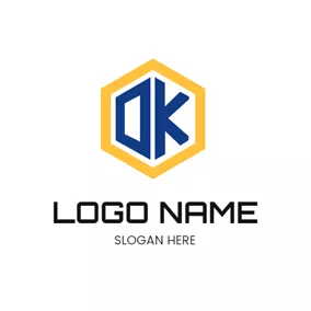Ok Logo Yellow Hexagon and Blue Ok logo design
