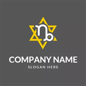 キャップロゴ Yellow Hexagram and White Capricorn logo design