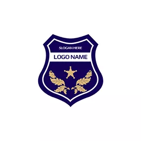 警察Logo Yellow Leaf and Blue Police Shield logo design