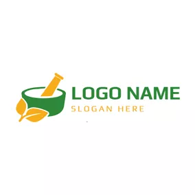 药店Logo Yellow Leaf and Green Bowl logo design