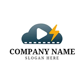 Cloudy Logo Yellow Lightning and Blue Video logo design
