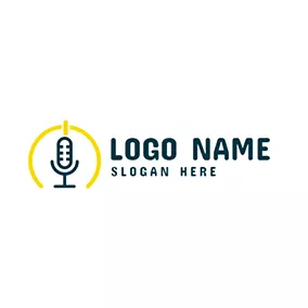 Communication Logo Yellow Line and Blue Microphone logo design