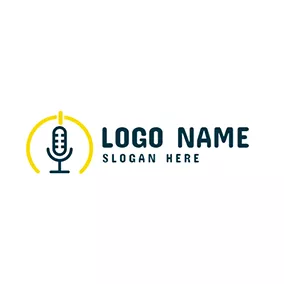 クローバーロゴ Yellow Line and Blue Microphone logo design