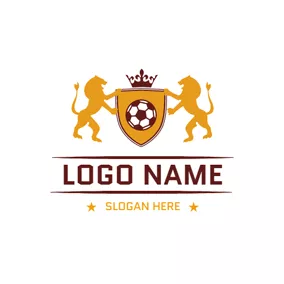 Soccer Logo Yellow Lion and Brown Football logo design