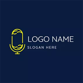 播客 Logo Yellow Microphone and Podcast logo design