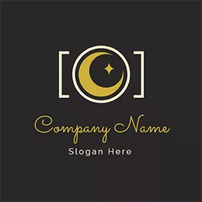 Photography Logo Yellow Moon and Camera Lens logo design