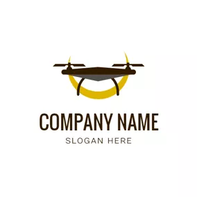 Drohnen Logo Yellow Moon and Flat Drone logo design