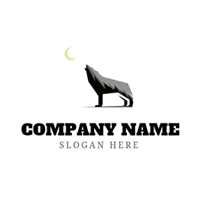 Lobo Logo Yellow Moon and Gray Wolf logo design