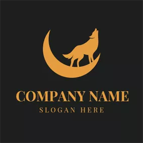 Black Logo Yellow Moon and Howling Wolf logo design