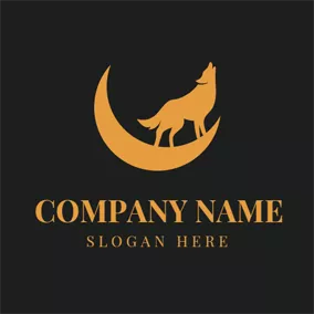 Logotipo Casual Yellow Moon and Howling Wolf logo design