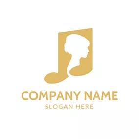 歌手 Logo Yellow Note and Female Singer logo design