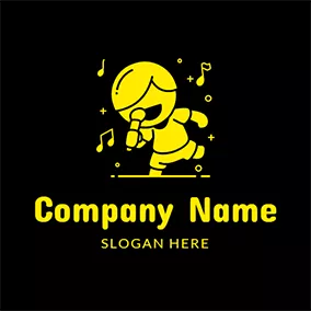 Karaoke Logo Yellow Note and Male Singer logo design