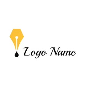 ペンロゴ Yellow Pen Point and Ink logo design
