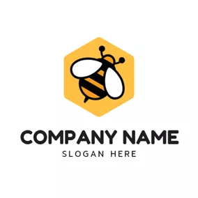 Wasp Logo Yellow Pentagon and Vivid Bee logo design