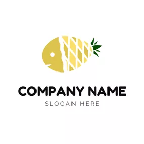 アップルロゴ Yellow Pineapple and Fish logo design