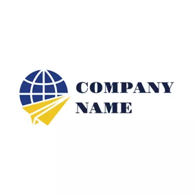 Export Logo Yellow Plane and Blue Globe logo design