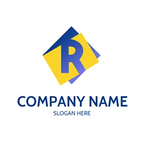 Rのロゴ Yellow Rectangle and Blue Letter R logo design