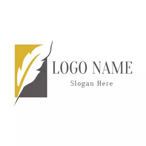 書法 Logo Yellow Rectangle and White Feather Pen logo design