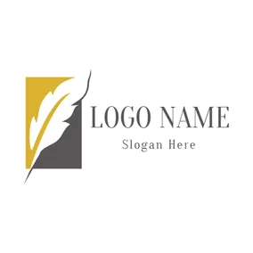 フェザーロゴ Yellow Rectangle and White Feather Pen logo design