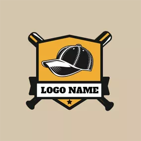 Baseball Logo Yellow Shield and Baseball Hat logo design