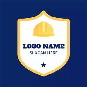安全ロゴ Yellow Shield and Safety Helmet logo design