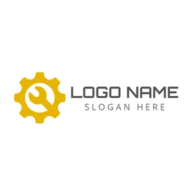 車庫 Logo Yellow Spanner and Gear logo design