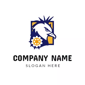 Badge Logo Yellow Square and Blue Eagle logo design