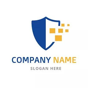 Protection Logo Yellow Square and Blue Shield logo design