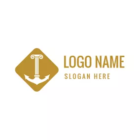 Hook Logo Yellow Square and White Anchor logo design