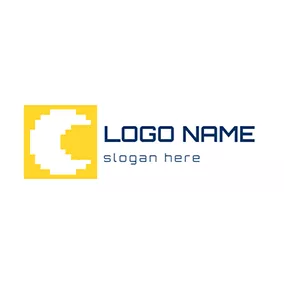 月　ロゴ Yellow Square and White Moon logo design