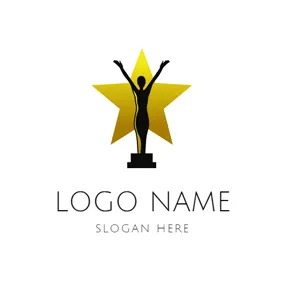 演员 Logo Yellow Star and Actor Trophy logo design