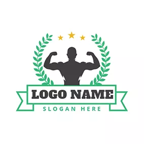 Bodybuilding Logo Yellow Star and Strong Sportsman logo design