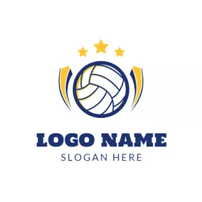 Decoration Logo Yellow Star and White Volleyball logo design