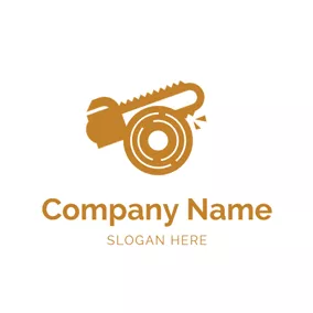 Woodworking Logo Yellow Stump and Handsaw logo design