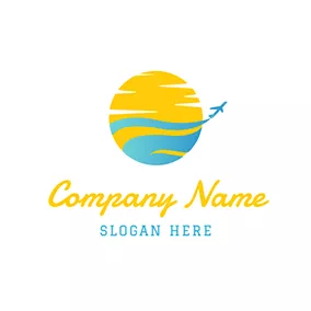 Logótipo De Agência De Viagens Yellow Sun and Blue Airplane logo design