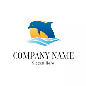 Aqua Logo Yellow Sun and Blue Dolphin logo design