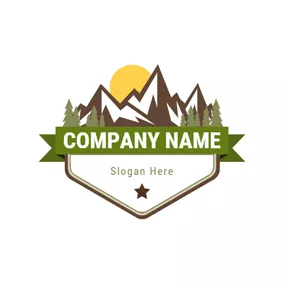 山のロゴ Yellow Sun and Brown Mountain logo design