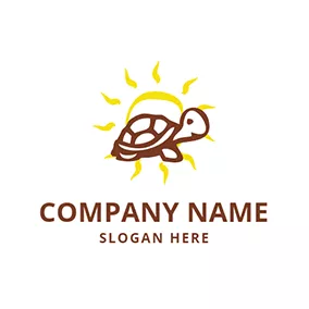 Turtle Logo Yellow Sun and Chocolate Turtle logo design