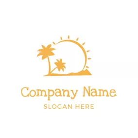Strand Logo Yellow Sun and Coconut Tree logo design
