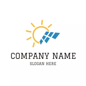 ソーラー　ロゴ Yellow Sun and Solar Panel logo design