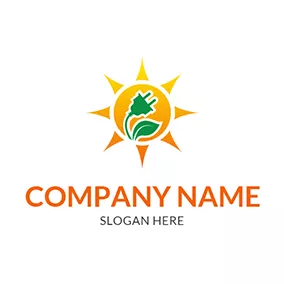 太陽能 Logo Yellow Sun Leaf Plug Solar logo design