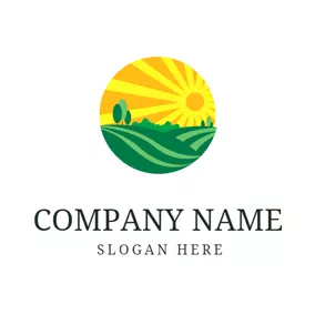 公路 Logo Yellow Sunlight and Green Grassland logo design