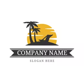 棕榈树 Logo Yellow Sunset and Black Beach logo design