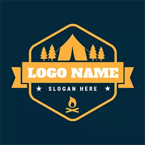 Badge Logo Yellow Tree and Tent logo design
