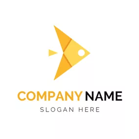 水族館のロゴ Yellow Triangle and Fish logo design
