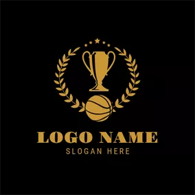 Emblem Logo Yellow Trophy and Basketball logo design