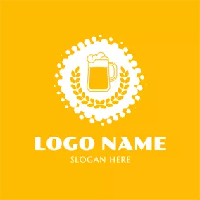 ドリンクのロゴ Yellow Wheat and Beer Glass logo design