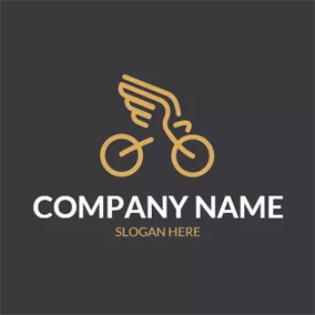 自転車のロゴ Yellow Wing and Simple Bike logo design