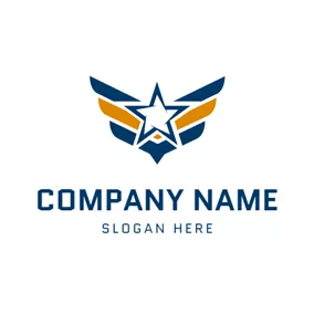 Military Logo Yellow Wings and Blue Military Star logo design