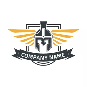 头盔 Logo Yellow Wings and Warrior Badge logo design